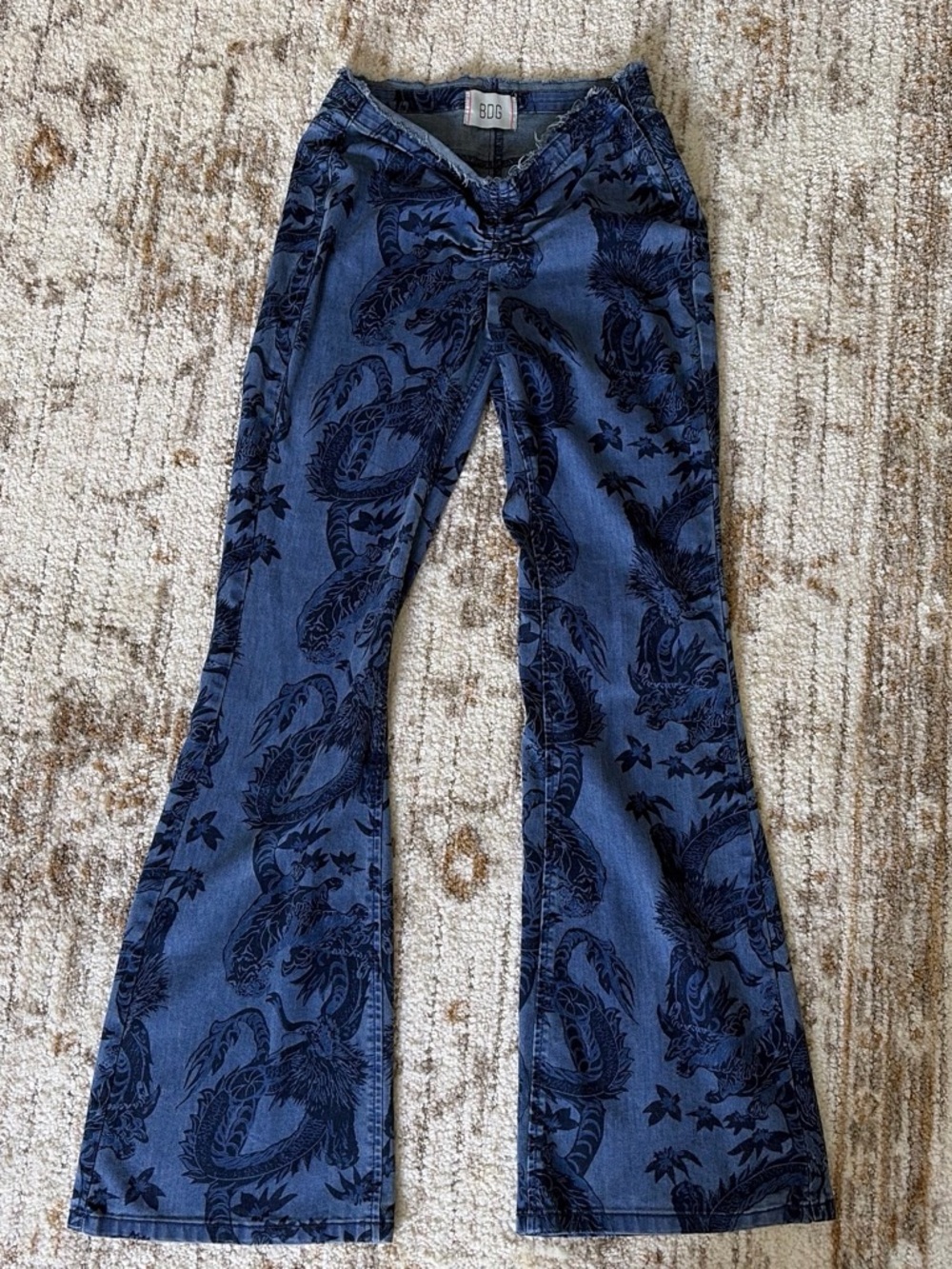 BDG Navy Denim Flare Jeans with Black Dragon Print